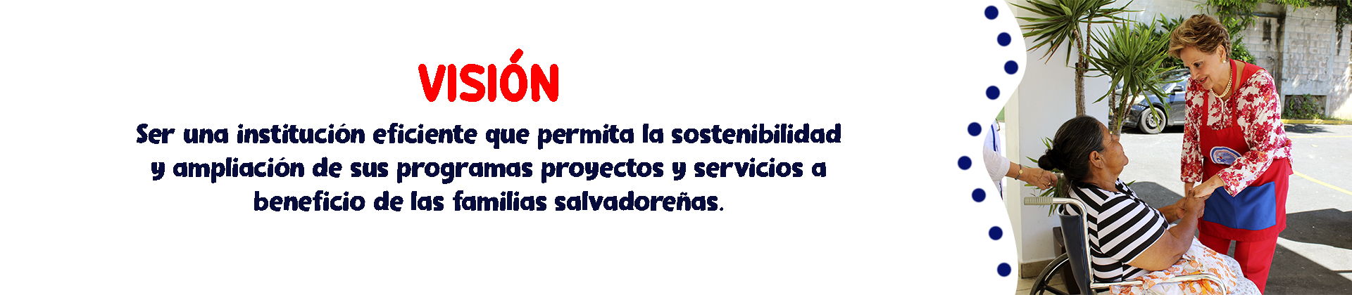 Visión: Ser una institución eficiente que permita la sostenibilidad y ampliación de sus programas, proyectos y servicios a beneficio de las familias salvadoreñas.